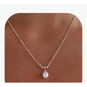New Mooham Gold Plated Faux Pearl Rhinetsone Necklace
